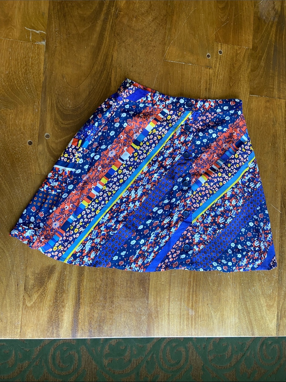 Motel Rocks Blue Multi-Print A-Line Skirt
